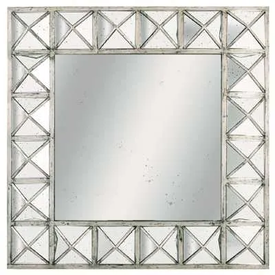Large Vintage Triangulated 110cm Square Frame Wall Mirror