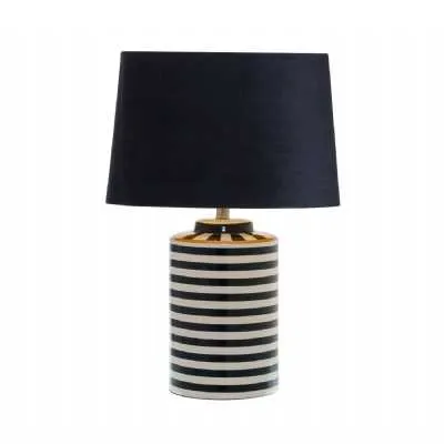 Monochrome Ceramic Lamp With Black Velvet Shade