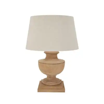 Natural Wooden Wash Urn Shape Table Lamp with Linen Fabric Shade