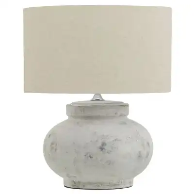 Darcy Antique White Squat Table Lamp With Linen Shade