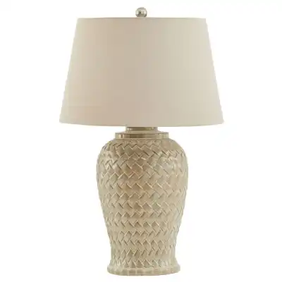 Woven Ceramic Table Lamp With Linen Shade