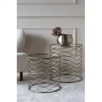 Gold Glass Top Round Nest of 2 Side Tables