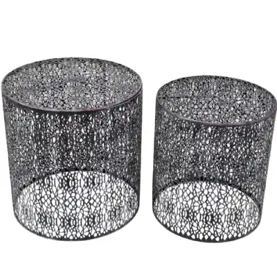 Grey Nest of 2 Round Metal Tables