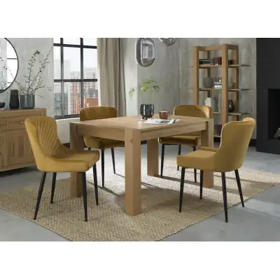 Light Oak Table 4 Yellow Velvet Fabric Chairs Dining Set