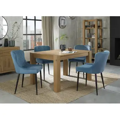 Light Oak 4 to Table 4 Blue Velvet Fabric Chairs Dining Set