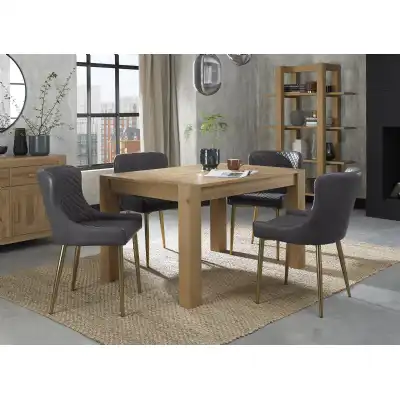 Light Oak 4 To Table 4 Dark Grey Leather Chairs Dining Set