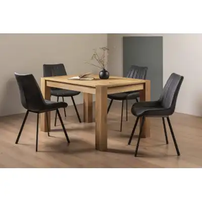 Light Oak Extending Dining Table Set 4 Grey Leather Chairs
