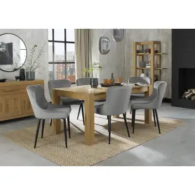 Light Oak Extending Dining Table Set 6 Grey Velvet Chairs