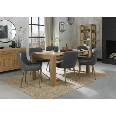 Oak Rectangular Extending Dining Set 6 Grey Leather Chairs