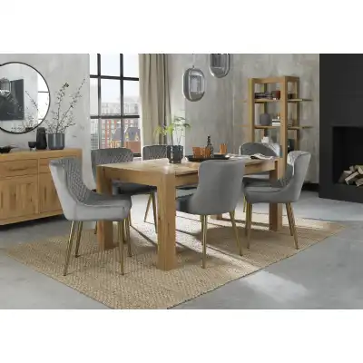 Oak Rectangular Extending Dining Set 6 Grey Velvet Chairs