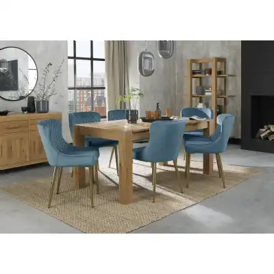 Oak Rectangular Extending Dining Set 6 Blue Velvet Chairs