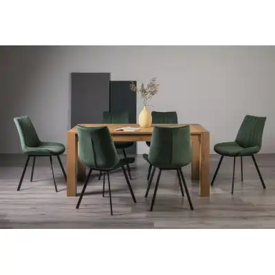 Light Oak Dining Table Set 6 Green Velvet Chairs