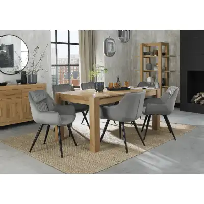 Light Oak Extending Dining Table with 6 Grey Velvet Chairs