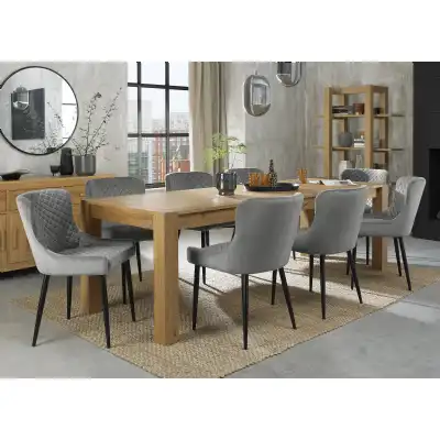 Large Oak Extending Dining Table Set 8 Grey Velvet Chairs
