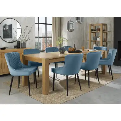 Light Oak Extending Dining Table Set 8 Blue Velvet Chairs
