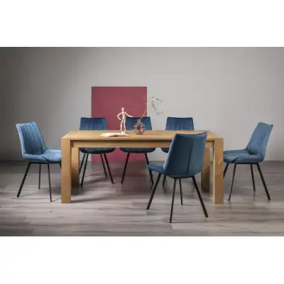 Light Oak Extending Dining Table Set 8 Blue Velvet Chairs