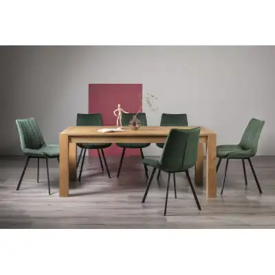 Light Oak Extending Dining Set 8 Green Velvet Chairs