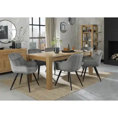 Oak Large Extending Dining Set 6 Grey Velvet Chairs