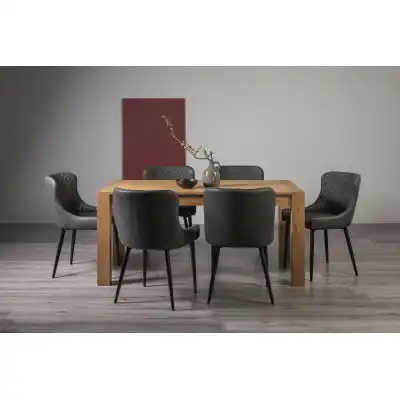 Light Oak Dining Table Set Dark Grey Leather Chairs