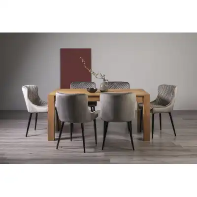Light Oak Dining Table 6 Grey Velvet Chairs Dining Set