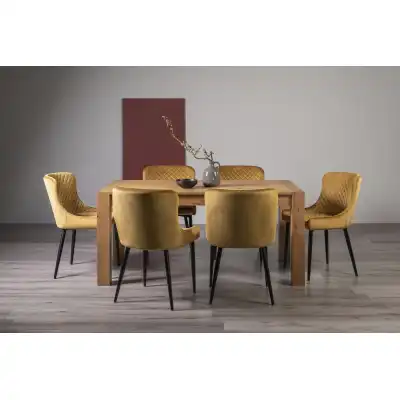 Light Oak Dining Table Set Yellow Velvet Fabric Chairs