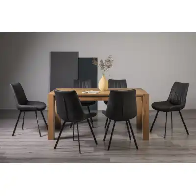 Light Oak Rectangular Dining Table Set 6 Grey Leather Chairs