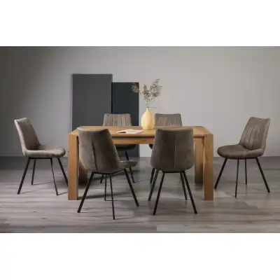 Light Oak Rectangular Dining Table Set 6 Tan Leather Chairs