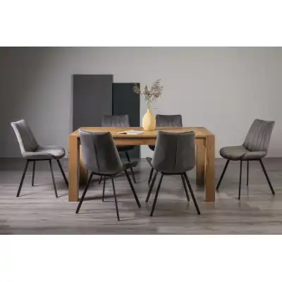 Light Oak Rectangular Dining Set 6 Grey Velvet Chairs