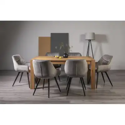 Light Oak Rectangular Dining Set 6 Grey Velvet Chairs