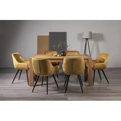 Oak Dining Table Set with 6 Yellow Velvet Chairs