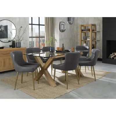Glass Top Light Oak Large Dining Set 6 Grey Leather Chairs