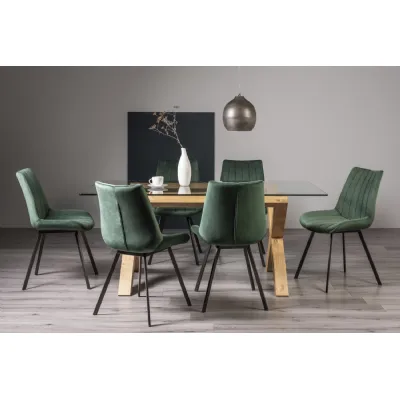 Rectangular Dining Table 6 Green Velvet Chairs Dining Set