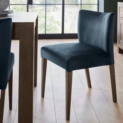 Pair of Dark Blue Velvet Low Back Dining Chairs