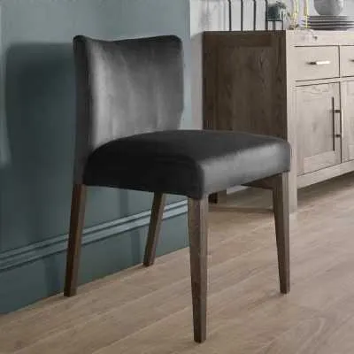 Dark Grey Velvet Dining Chair Low Back Dark Oak Legs