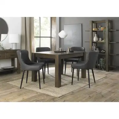 Dark Oak Extending Dining Table Set 4 Grey Leather Chairs