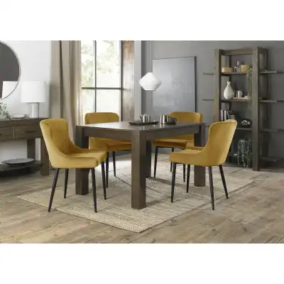 Dark Oak 4 Dining Table Set 4 Yellow Velvet Fabric Chairs