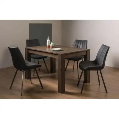 Dark Oak Extending Dining Table Set 4 Grey Suede Chairs