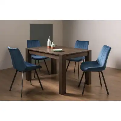 Dark Oak Dining Table 4 Blue Velvet Chairs Dining Set