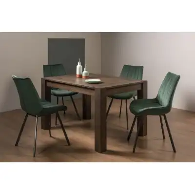 Dark Oak Extending Dining Table Set 4 Green Velvet Chairs
