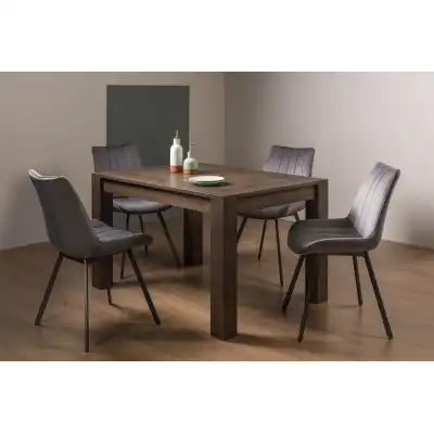 Dark Oak Extending Dining Table and 4 Grey Velvet Chairs