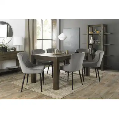 Dark Oak Extending Dining Table Set 6 Grey Velvet Chairs