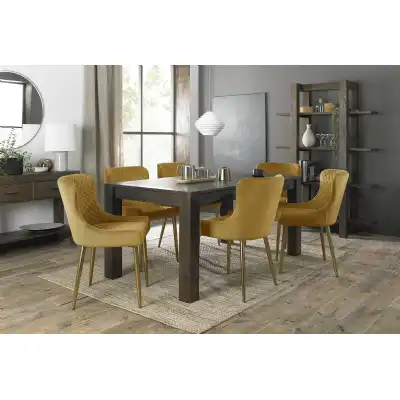 Dark Oak Extending Dining Table Set 6 Yellow Velvet Chairs