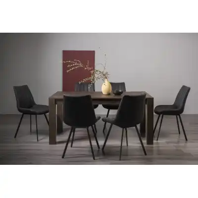 Dark Oak Dining Table Set 6 Dark Grey Suede Chairs