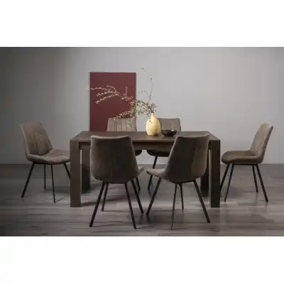 Dark Wood Extending Dining Table Set 6 Brown Suede Chairs