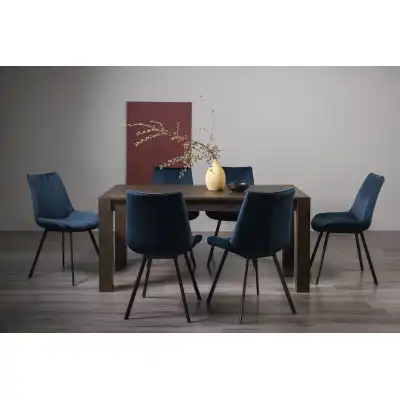 Dark Oak Extending Dining Set 6 Blue Fabric Dining Chairs