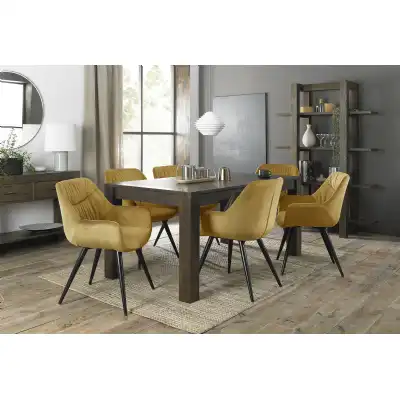 Dark Oak Extending Dining Table Set 6 Yellow Fabric Chairs
