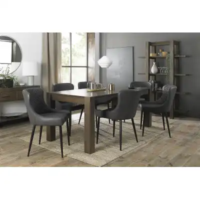 Dark Oak Extending Dining Table Set 8 Grey Leather Chairs