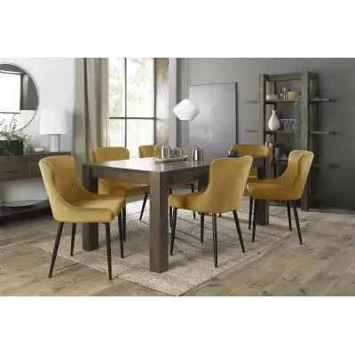 Dark Oak Extending Dining Table Set 8 Yellow Fabric Chairs