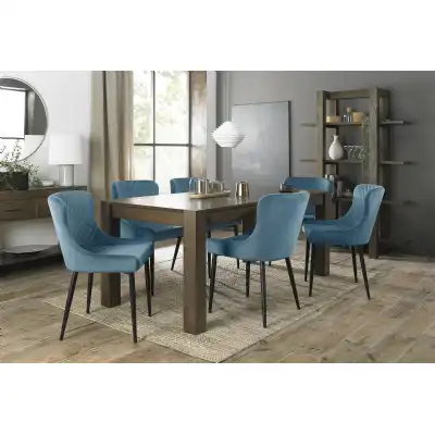 Oak Rectangular Extending Dining Set 8 Blue Fabric Chairs