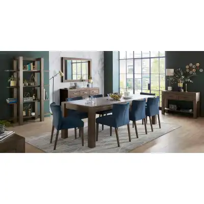 Dark Oak Extending Dining Table Set 8 Blue Velvet Chairs